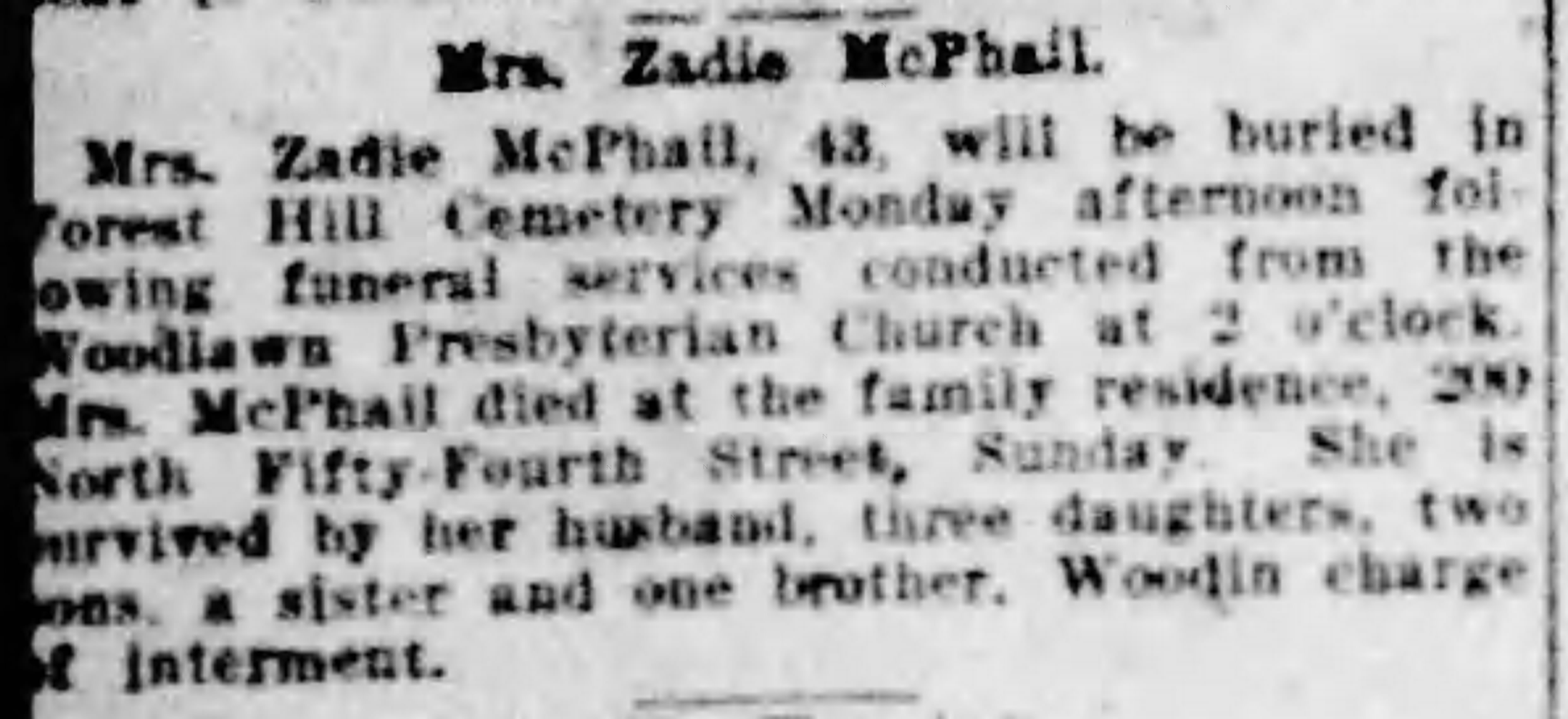 Zadie McPhail obituary